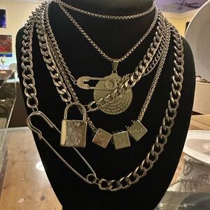 Trendy Silver Chain Necklace Set